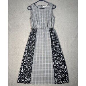 Rose Farm Dress Womens M Midi Plaid Floral Mixed Media Cottagecore Prairie Farm